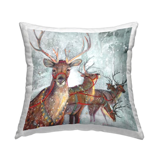Stupell Industries Winter Reindeer Holiday Herd Throw Pillow